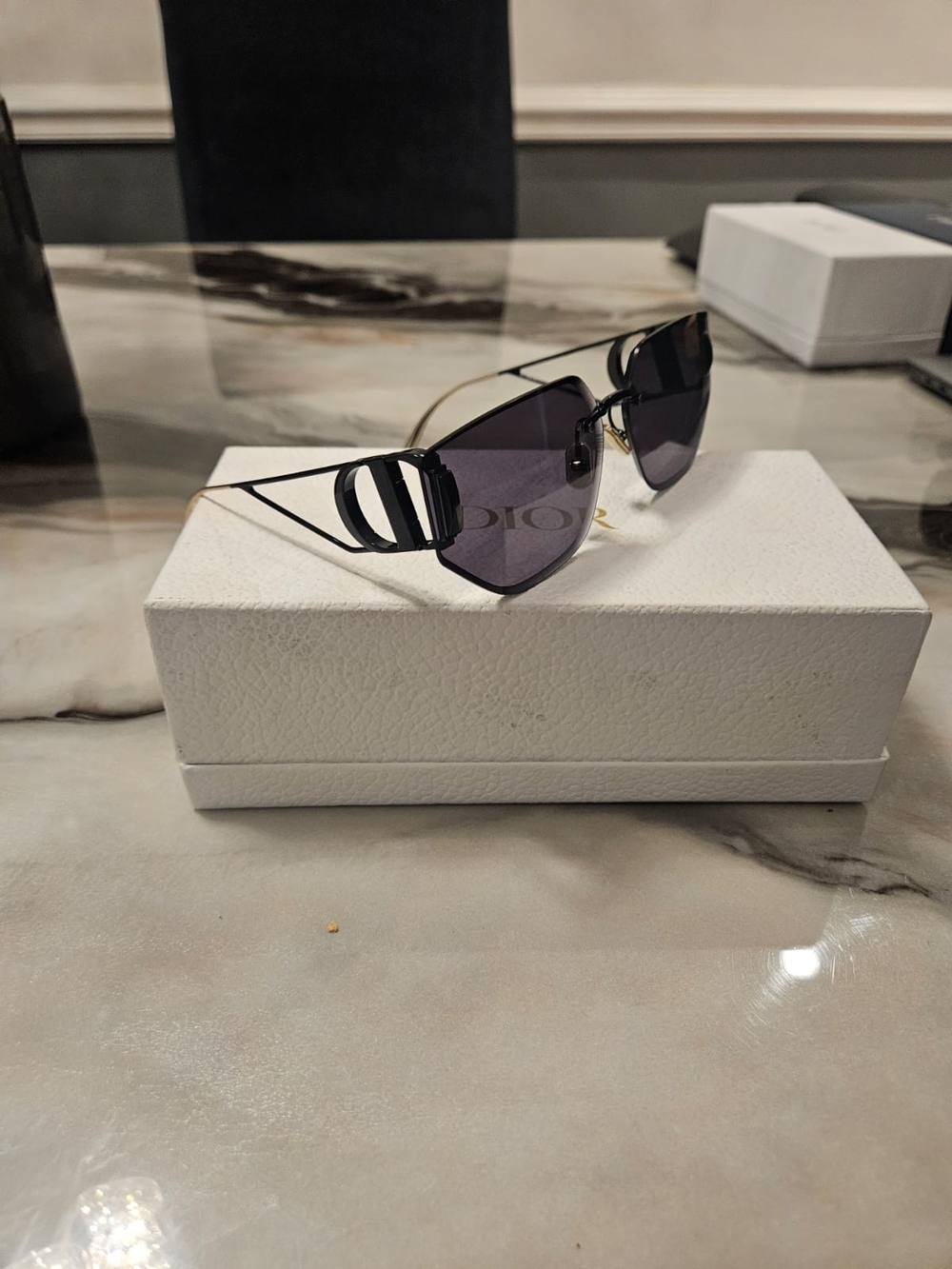 Dior Black and Gold Rimless Cat-Eye Sunglasses